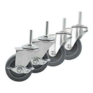 3 Inch Caster Wheels Set of 4 Rubber Heavy Duty Threaded Stem Mount Industrial 