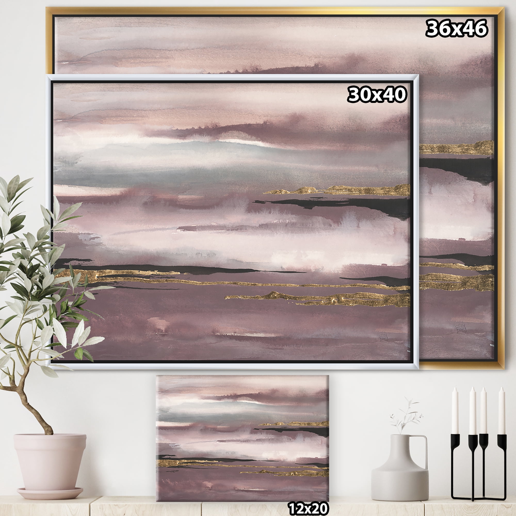 Designart ' Purple Glam Storm IV ' Glam & Shabby Chic Framed Canvas