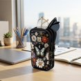 thumbnail image 7 of SEANATIVE Double Compartment Eyeglasses Case Shockproof Glasses Case Anti-Scratch Lightweight Sunglasses Pouch Portable Eyewear Storage Pouch with Zipper, Butterfly Daisy Floral Black, 7 of 7