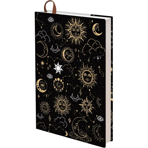 Funda reutilizable para libros de tamaño A5, tapa dura, 31,7 x 22,8 cm, con diseño de sol, luna y estrellas.