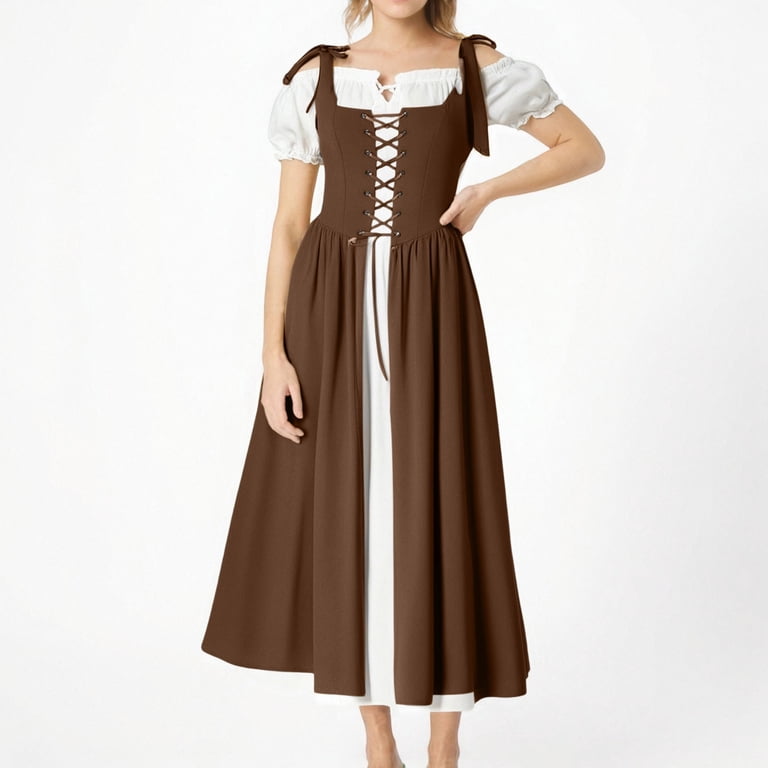 TFEOQRY Women's Renaissance Dress Cold Shoulder Puff Sleeves Lace Up Front Maxi Medieval Outfit Brown - Walmart.com TFEOQRY Women's Renaissance Dress Cold Shoulder Puff Sleeves Lace Up Front Maxi Medieval Outfit Brown - Walmart.com