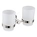 thumbnail image 3 of Double Toothbrush Holder Angle Simple SUS304 Stainless Steel Wall Mounted Glass Tumbler Holder with Frosted Glass Cup Toothpaste Razor Organizer Bathroom Storage Brushed Nickel, 3 of 4