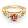 thumbnail image 2 of Gem Stone King 18K Yellow Gold Plated Silver Ecstasy Mystic Topaz and White Moissanite Engagement Ring for Women (1.47 Cttw, Gemstone, Round 6MM and 3MM, Size 8), 2 of 4