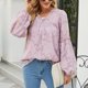 thumbnail image 2 of Blusa con cuello en V y manga larga con estampado de textura, color puro, tops casuales de moda para mujer, 2 of 8