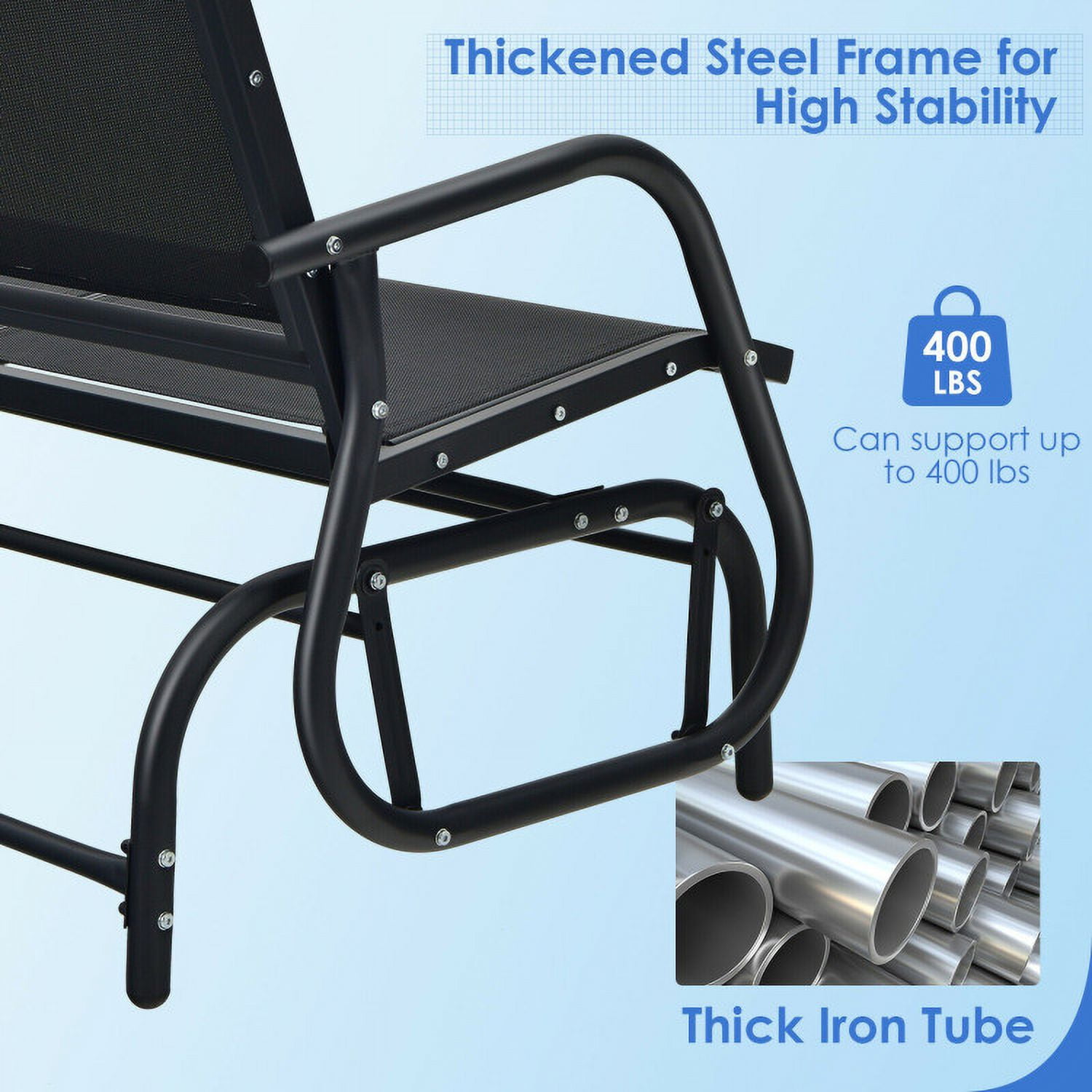Aimee Lii Double Chair Outdoor, Patio Glider Bench, Porch, Backyard, Sturdy, Black Aimee Lii Double Chair Outdoor, Patio Glider Bench, Porch, Backyard, Sturdy, Black