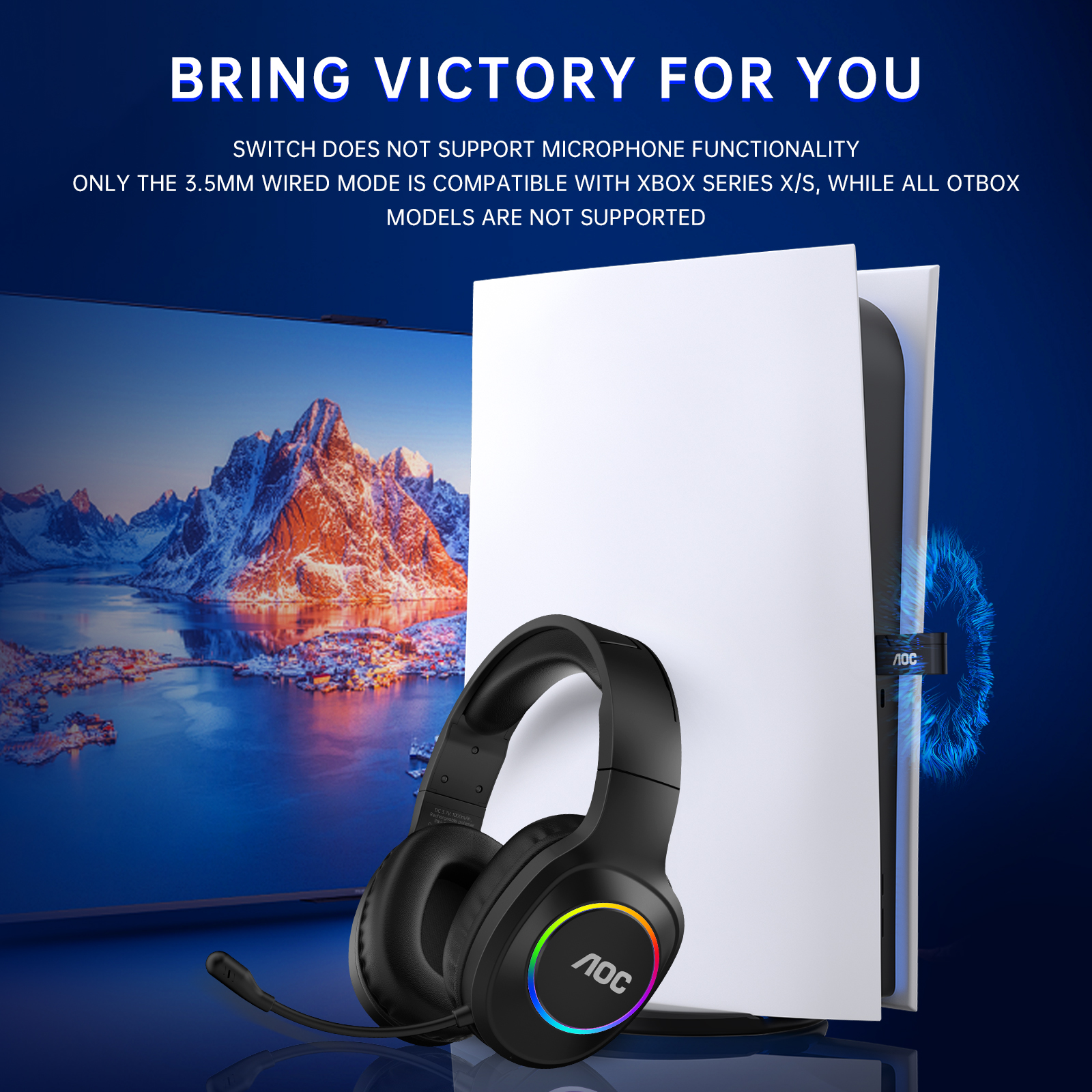 Froura AOC Wireless Gaming Headset with 7.1 Surround Sound & RGB photo 7