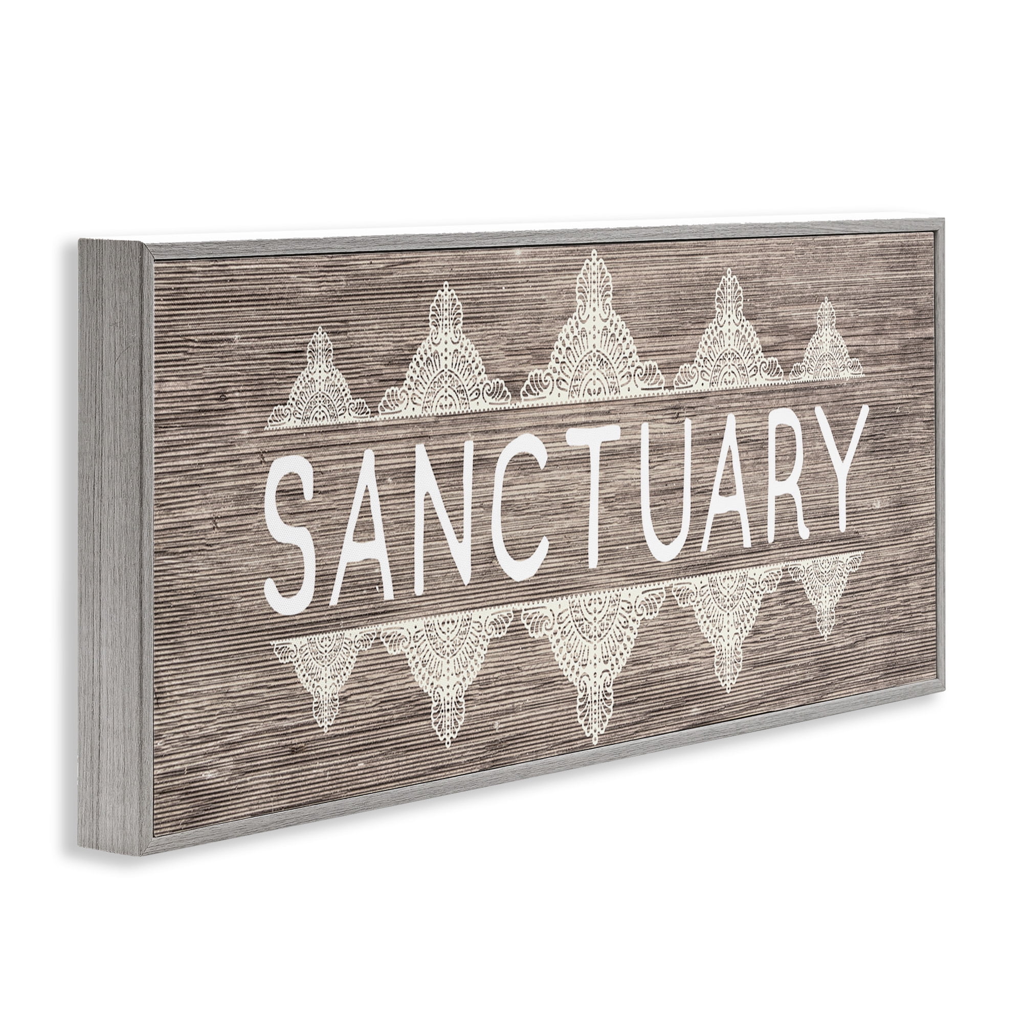 Stupell Industries Sanctuary with Paisley Pattern Typography Painting Gray Framed Art Print Wall Art, 30 x 13