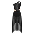thumbnail image 4 of Aiihoo Women Lyrical Dance Dress One Shoulder Mesh Contemporary Dance Dress Asymmetrical Chiffon Skirt Black M, 4 of 7