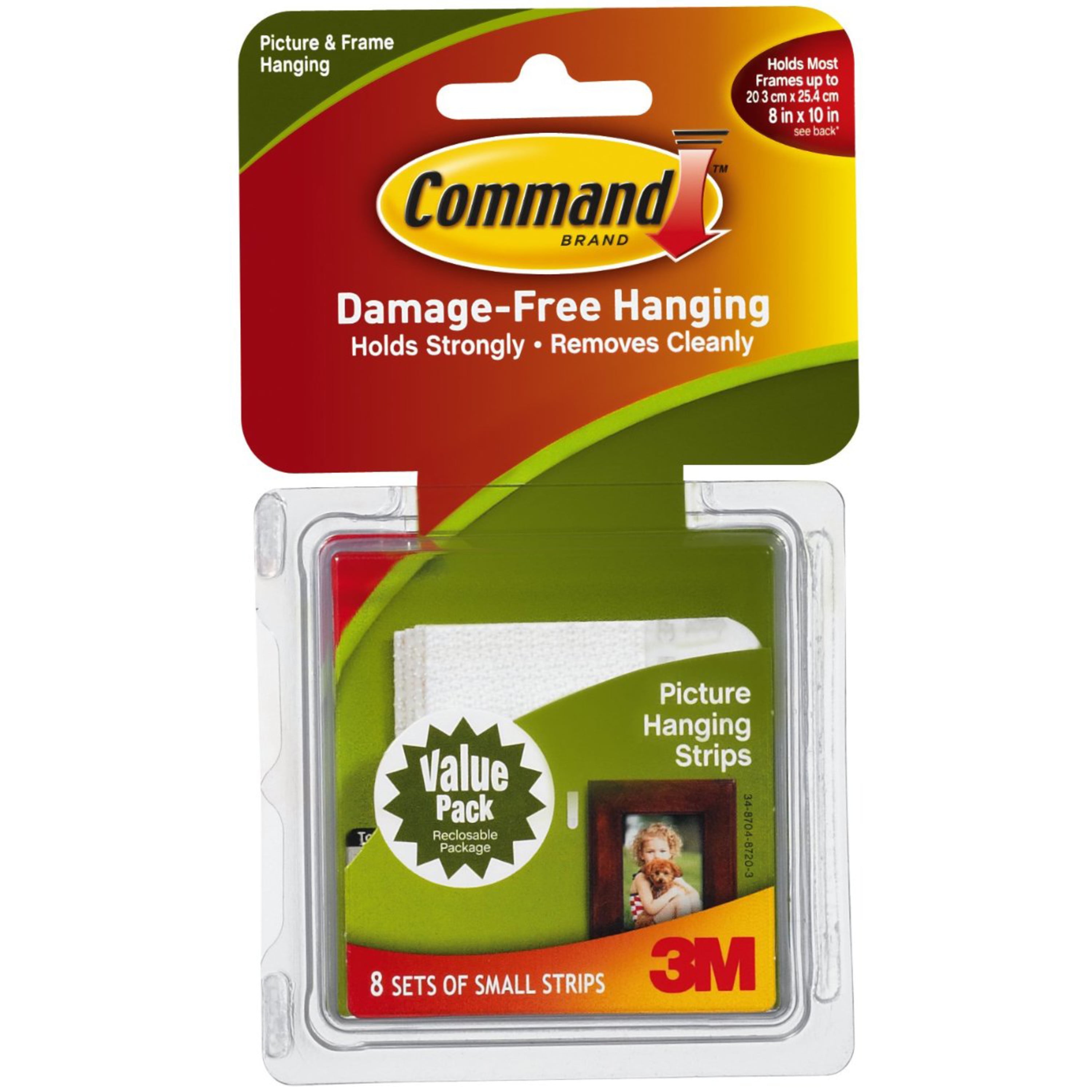 3M Command Picture Hanging Strips, Small, White, 8/Pkg.