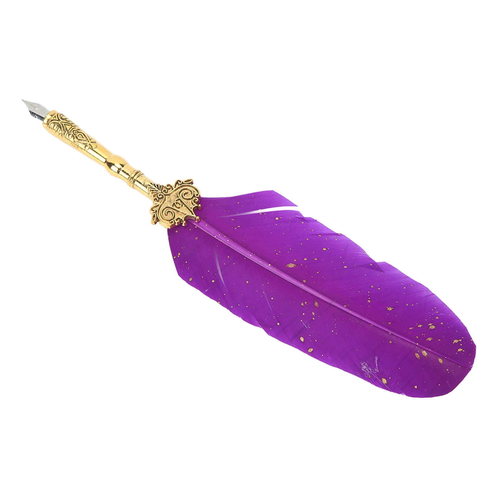 Yajisi Retro Feather Quill Pen Set Calligraphy Art Pen with Notebook Purple Stainless Steel Engraved Nib Business Gift Box (11.4 inches / 29 cm)