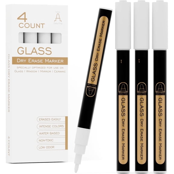 Dry Erase Markers for Glass Board, 4 Pack (White)