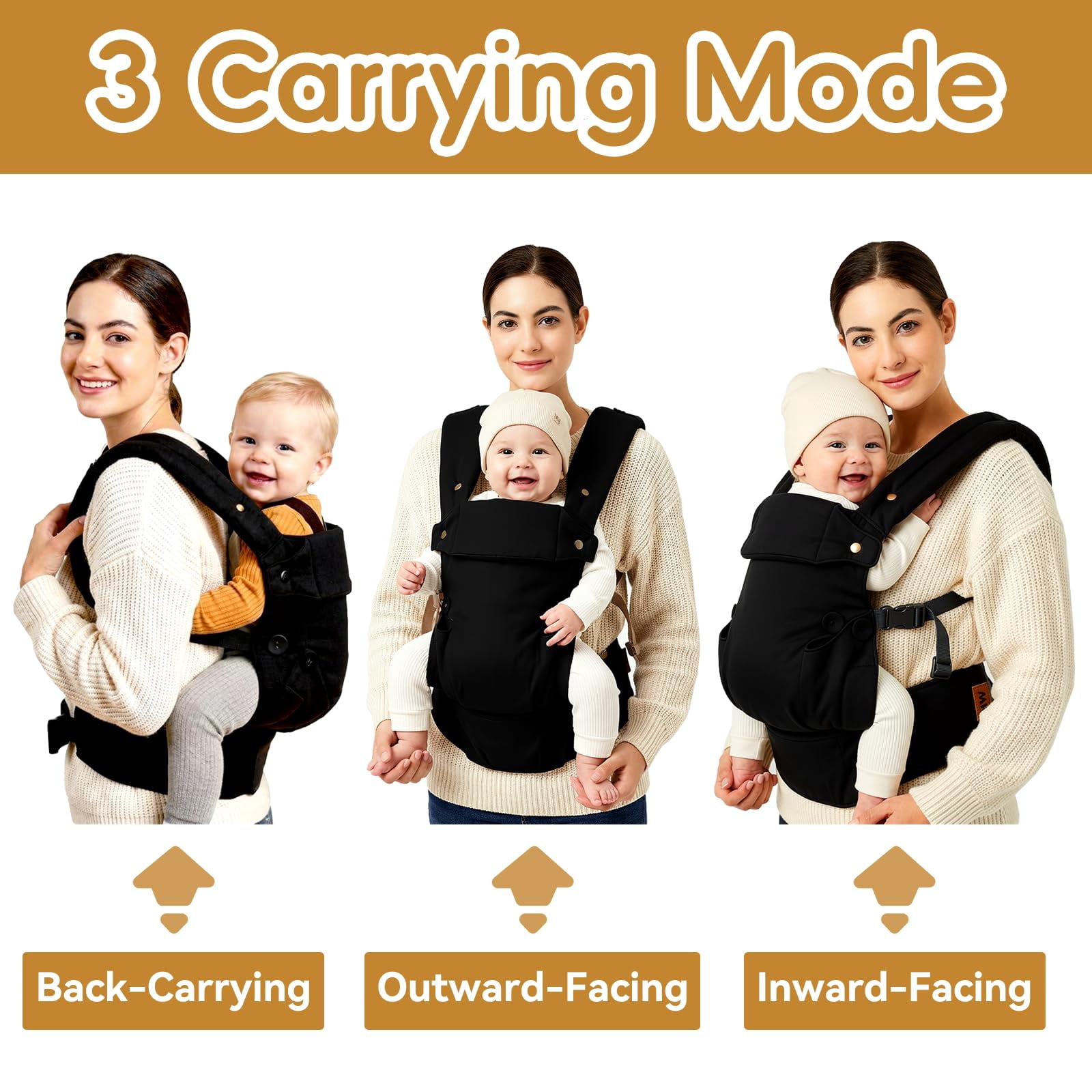 Baby Carrier for Newborn to Toddler-7-45 lbs 0-36 Months Versatile & Adjustable Linen Carrier with Front Pocket Headrest Support for Moms, Dads,Black