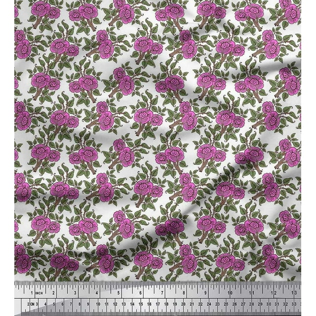 Soimoi Poly Georgette Fabric Leaves & Floral Block Decor Fabric Printed Yard 42 Inch Wide