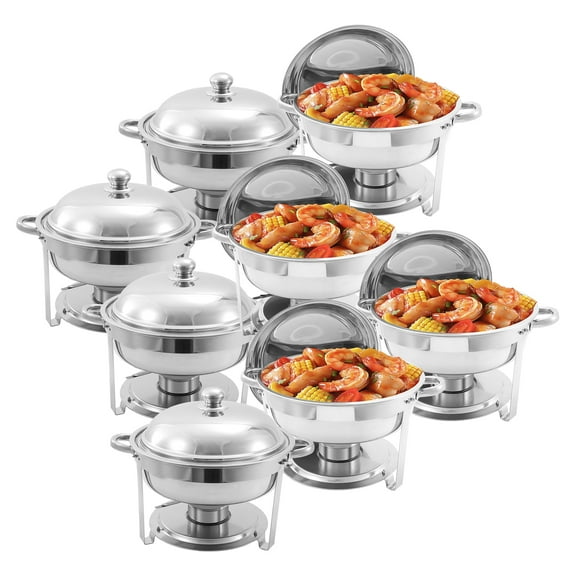 Jacgood 8 Pack 6QT Chafing Dish Buffet Set, Round Buffet Servers and Warmers Set, Silver Stainless Steel Food Warmer with Lid for Party