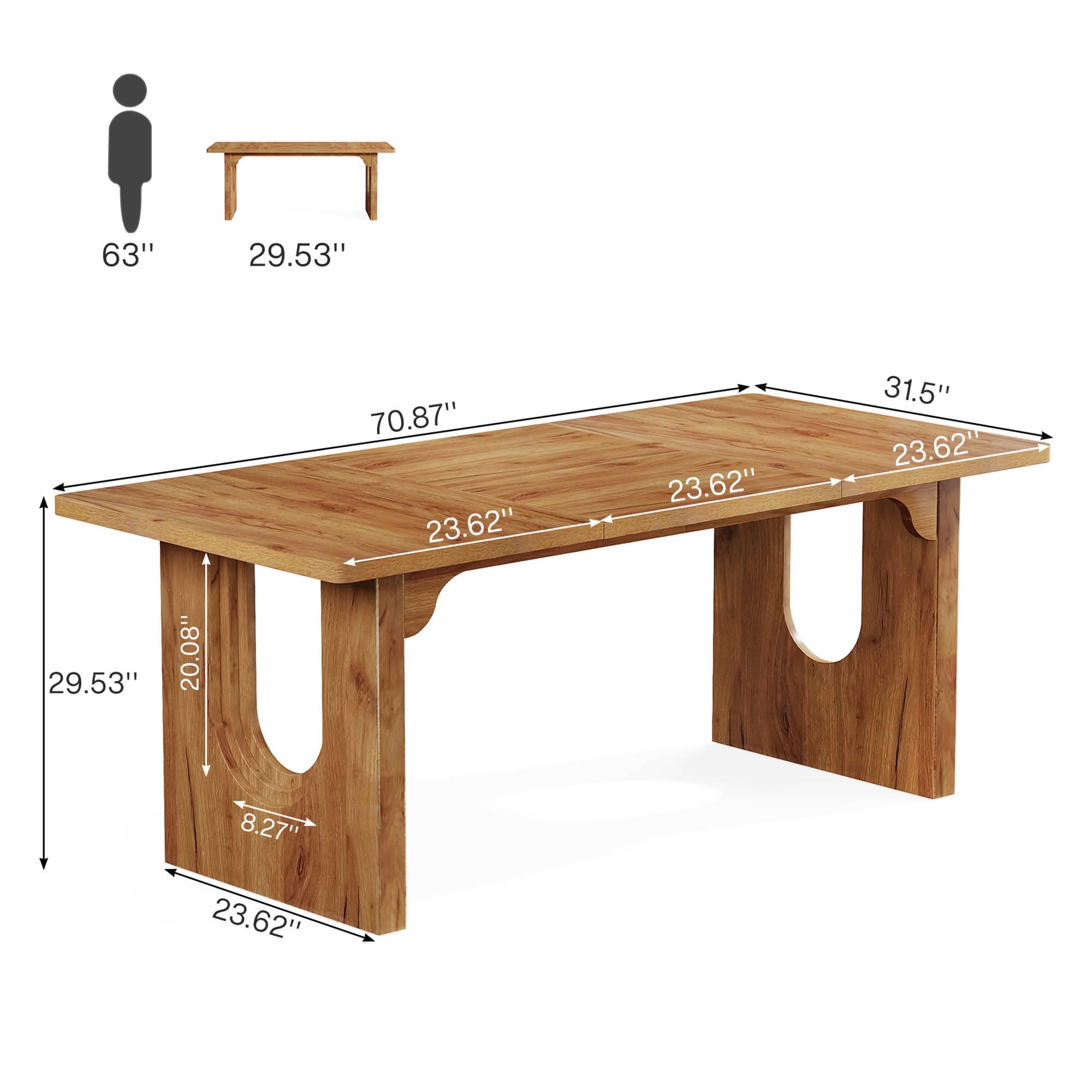 MAYEERTY 71 Inch Modern Rectangular Dining Table, Large Wood Kitchen Dinner Table with Double Pedestal Base for 6 to 8 People