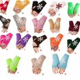 thumbnail image 1 of 1 Paire de Gants Tricotés Demi-Doigt Confortables Hiver Délicats Simples avec Motif Flocon de Neige Rose Rouge, 1 of 1