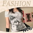 thumbnail image 6 of Women clothing arcane Retro stitch Skull Print Short-sleeved T-shirt Female Subculture Y2k Slim Lace-up Top Gothic Shoulder Tees, 6 of 9