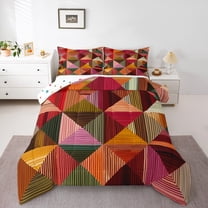Manfei Modern Geometric Stripes Full Size Comforter Sets,Geometric Lines Aesthetic Bedding Comforter Set,Brown Orange Pink Bedding Sets For Kids,Ultra Soft Home Decor Reversible,3pcs