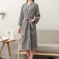 thumbnail image 3 of Women Summer Kimono Couple Bridesmaid Bride Bath Robe Female Lounge Waffle Pajamas Dressing Gown Wedding Long Sleeve Gray M, 3 of 8