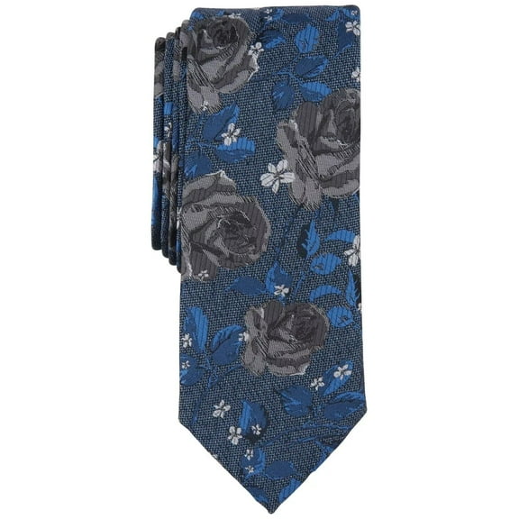 Bar Iii Men's Windsor Floral Tie Navy Blue Black Necktie
