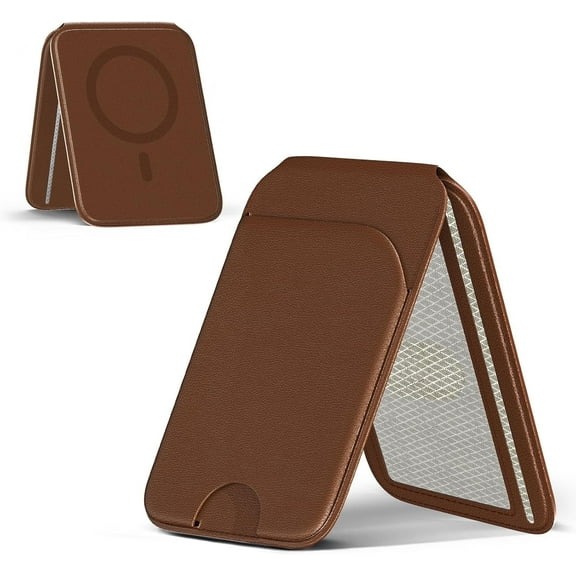 Woaeety Wallet Magnetic Wallet for iPhone Lightweight Magnetic Phone Wallet Stand Adjustable Leather Magnetic Card Holder for iPhone 16/15/14/13/12 Series, Not for iPhone 13/12 Mini (Brown)