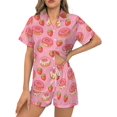 thumbnail image 3 of HPINK-T Women Pajamas Sets Short Sleeve Sleepwear, Soft Satin Button Down Lounge Wear Set 2 Piece Pjs Shorts Set XS-2XL, 3 of 12