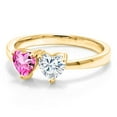thumbnail image 2 of Gem Stone King 18K Yellow Gold Plated Silver Fashion Right-Hand Ring Heart Shape Pink Mystic Topaz and Moissanite (1.02 Cttw, Size 5), 2 of 6