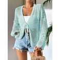 thumbnail image 2 of Womens Casual Cardigan Beach Long Sleeve Hollow Out Tie-Front Crochet Cardigan  Blue XL, 2 of 5