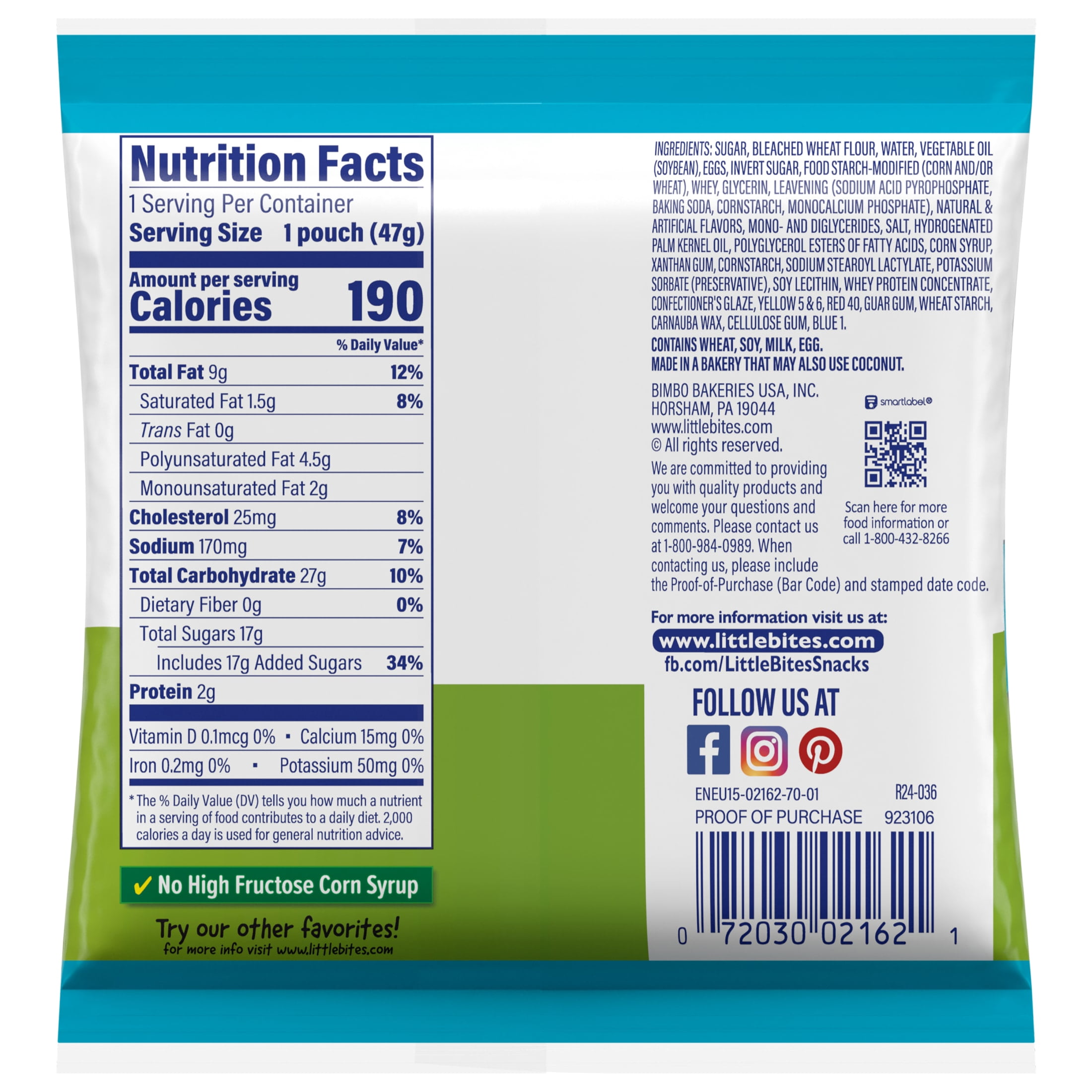 Little Bites Party Cake Muffins, 4 Count, Cake and Sprinkles Mini Muffins, 1.65 oz Pouch