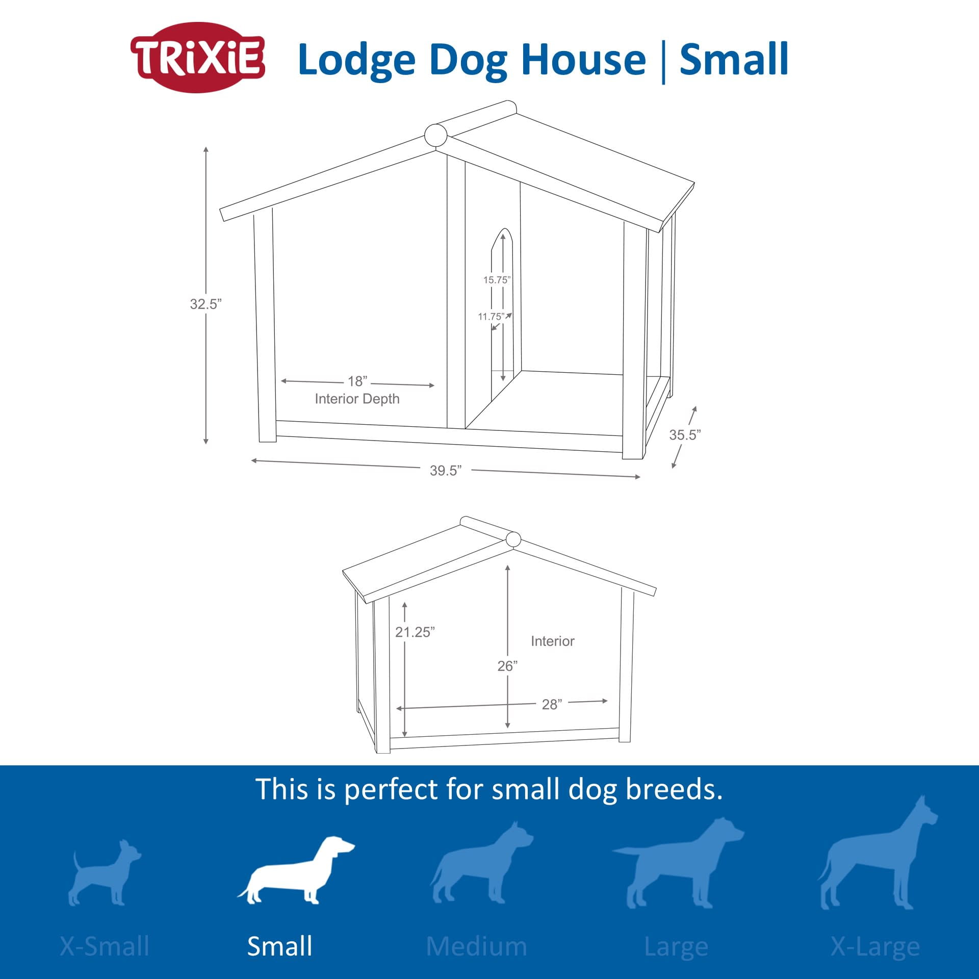 TRIXIE natura Lodge Elevated Weatherproof Wooden Small Outdoor Dog House w/ Covered Porch Brown