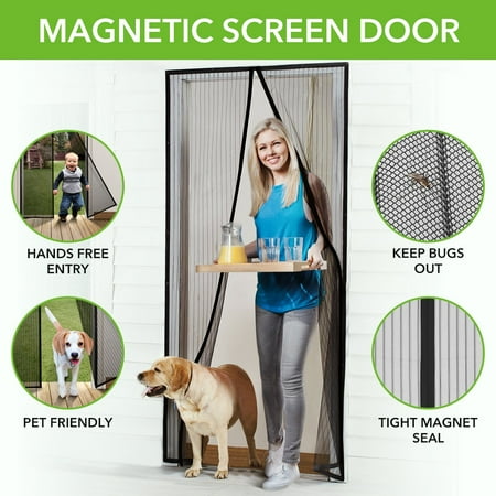 Magnetic Screen Door with Super Tight Self Closing Magnetic Seal and Durable Polyester Mesh, Full Frame Mounting Tape, Fits 36"W...