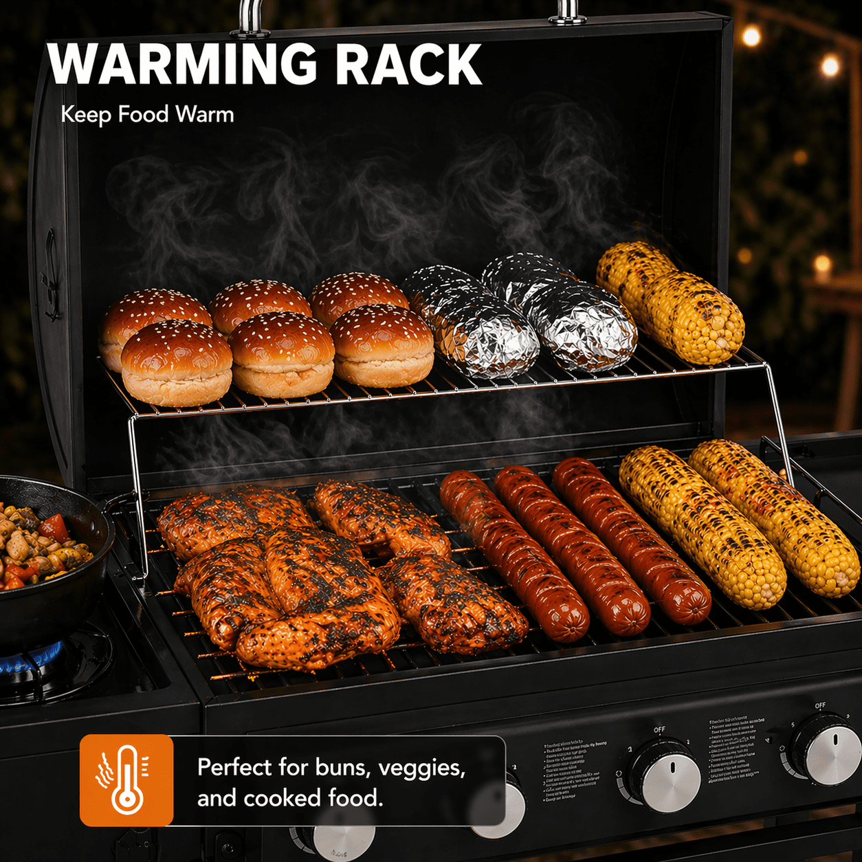 Multifunctional  Gas Grill Combo, Outdoor Propane Griddle with Cover, 5-Burner Propane Gas BBQ Grill with Side Burner, Cast Iron Grid, Storage Shelf, on Wheels