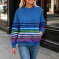 thumbnail image 6 of Karymi Blouses for Women Dressy Casual Rainbow Horizontal Stripe Crew Neck Sweatshirt, Loose Long Sleeve Non-Hooded Pullover Top, Casual Sweatshirt with Side Pockets Blouses for Women Dressy Casual, 6 of 6