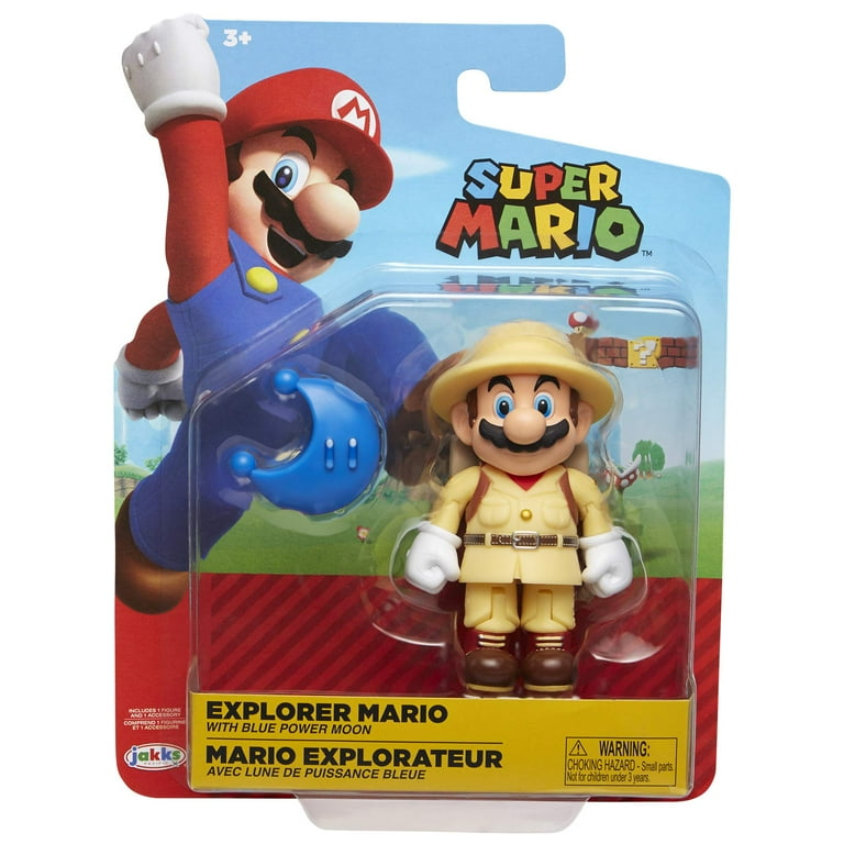 Super Mario Super Mario Odyssey Explorer Mario 4 Inch Action Figure (with  Blue Power Moon) 