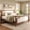 Walnut + Beige, variant on Christopher Knight Home Classic Upholstered Platform Bed Frame with 4 Posters, Nailhead Trim, Queen, Driftwood Gray