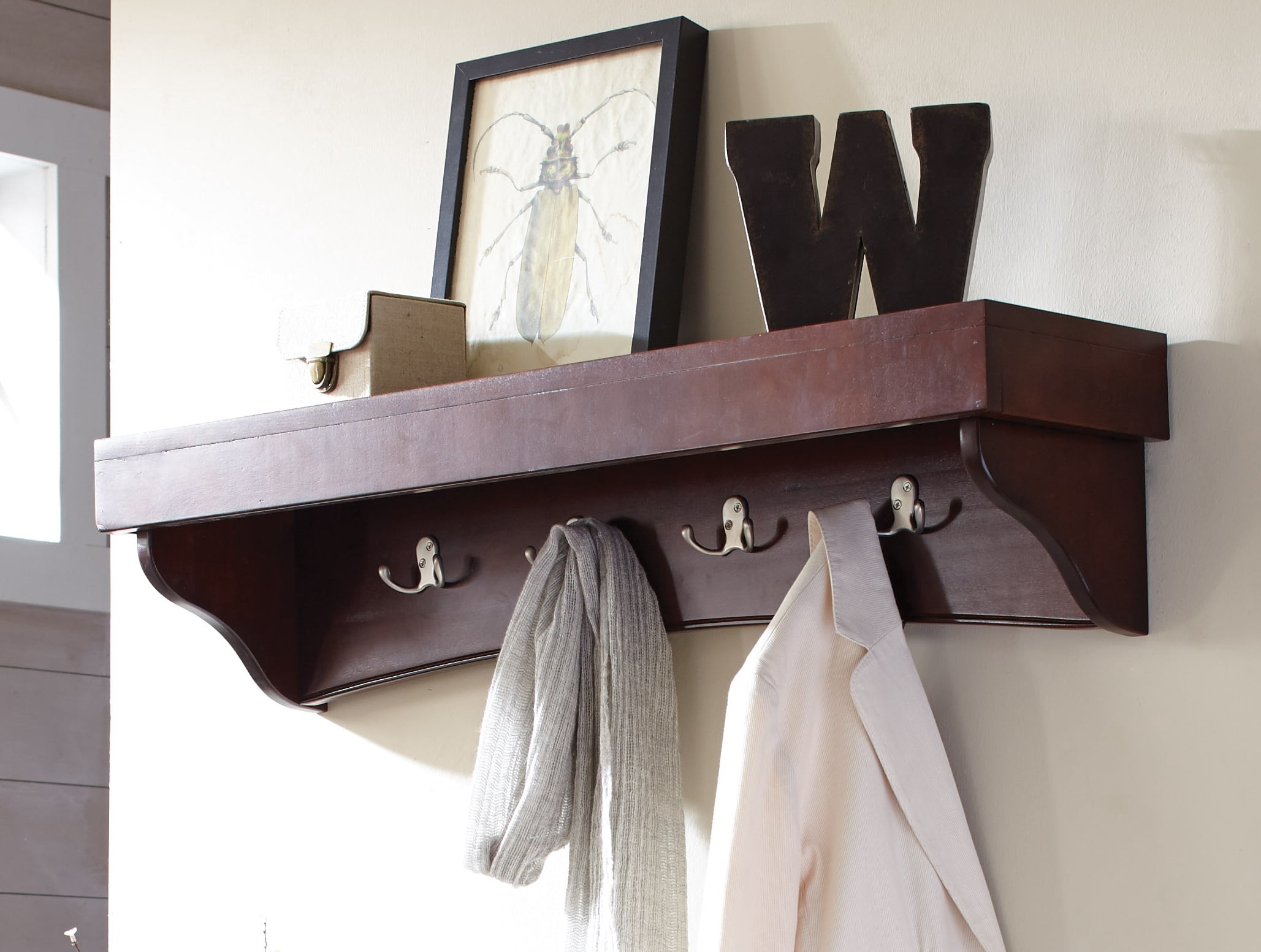 Shaker Cottage Tray Shelf Coat Hook with Bench, Espresso
