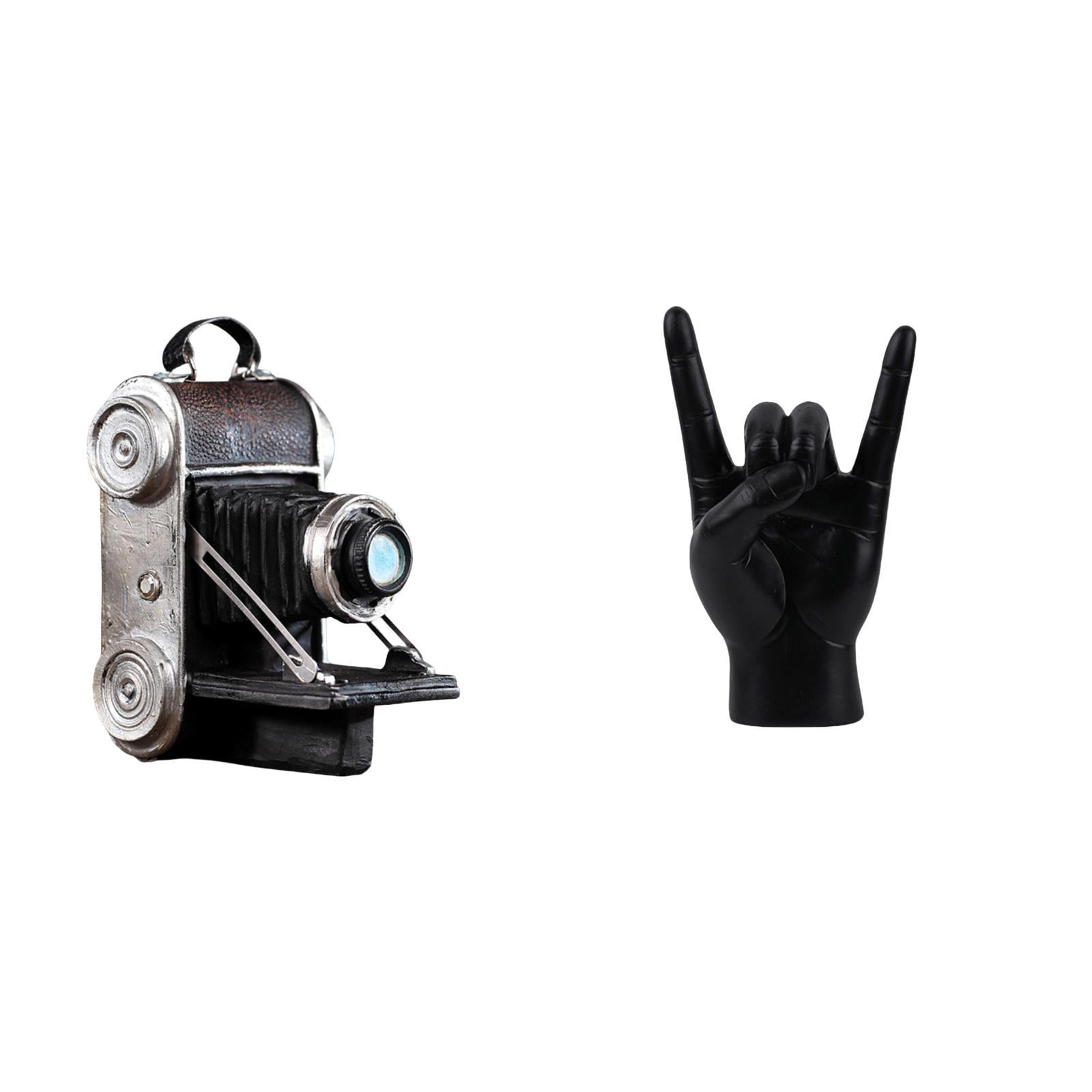 Lazsy Camera Statue Model Collectible Figurine Rock Music Gesture Hand Finger Statues Creative Resin Modern Shelf Sculpture Suitable for home decoration restaurant hotel café apartment living
