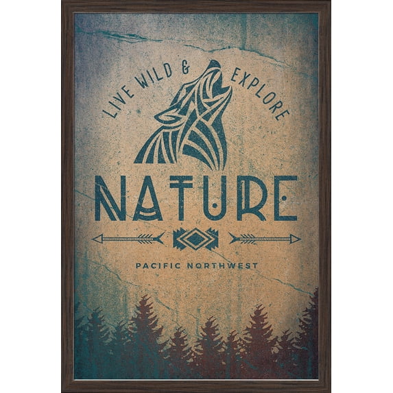 Pacific Northwest - Live Wild & Explore Nature - Wolf Howling - Lantern Press Artwork (16x24 Giclee Art Print, Gallery Framed, Espresso Wood)