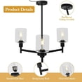 thumbnail image 6 of Aoile Farmhouse 3-Light Chandelier with Glass Shade, Ceiling Light Fixture Chandeliers W/Height Adjustable for Dining Room Kitchen Island Living Foyer Hallway, Black, 6 of 8