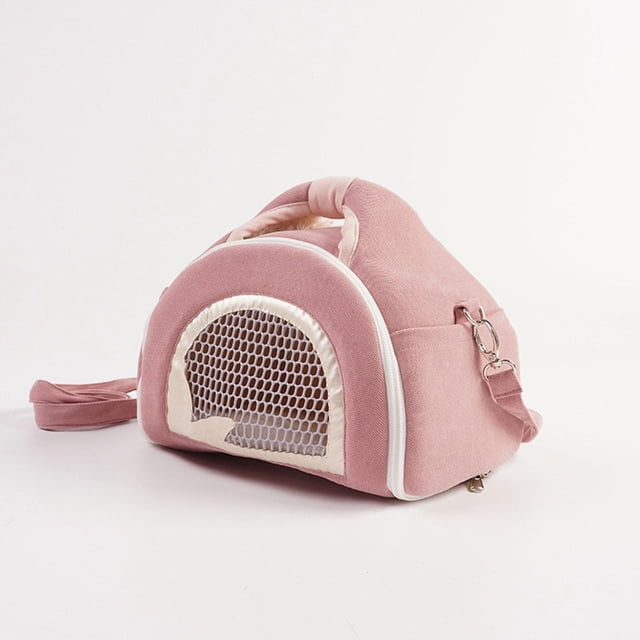 Bolso de transporte de viajes de hámster animales pequeños que transportan estuche con mango de transporte y correa portátil con ventana de malla para Rosa