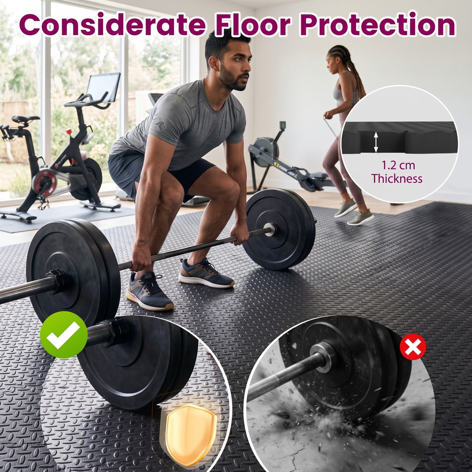 Airfind 12 Tiles Puzzle Exercise Floor Mat with Interlocking EVA Foam and Non-Slip Texture for Home Gym Equipment Protection, Black
