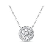 Sterling Silver 2 Tone Created White Sapphire Filigree Side Halo Necklace 18 Inches