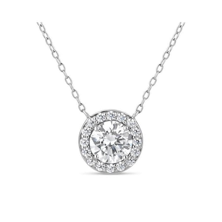 Sterling Silver 2 Tone Created White Sapphire Filigree Side Halo Necklace 18 Inches