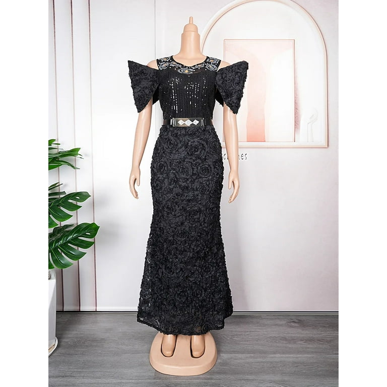 Plus Size Evening Dresses for Women African Luxury Sequin Gown