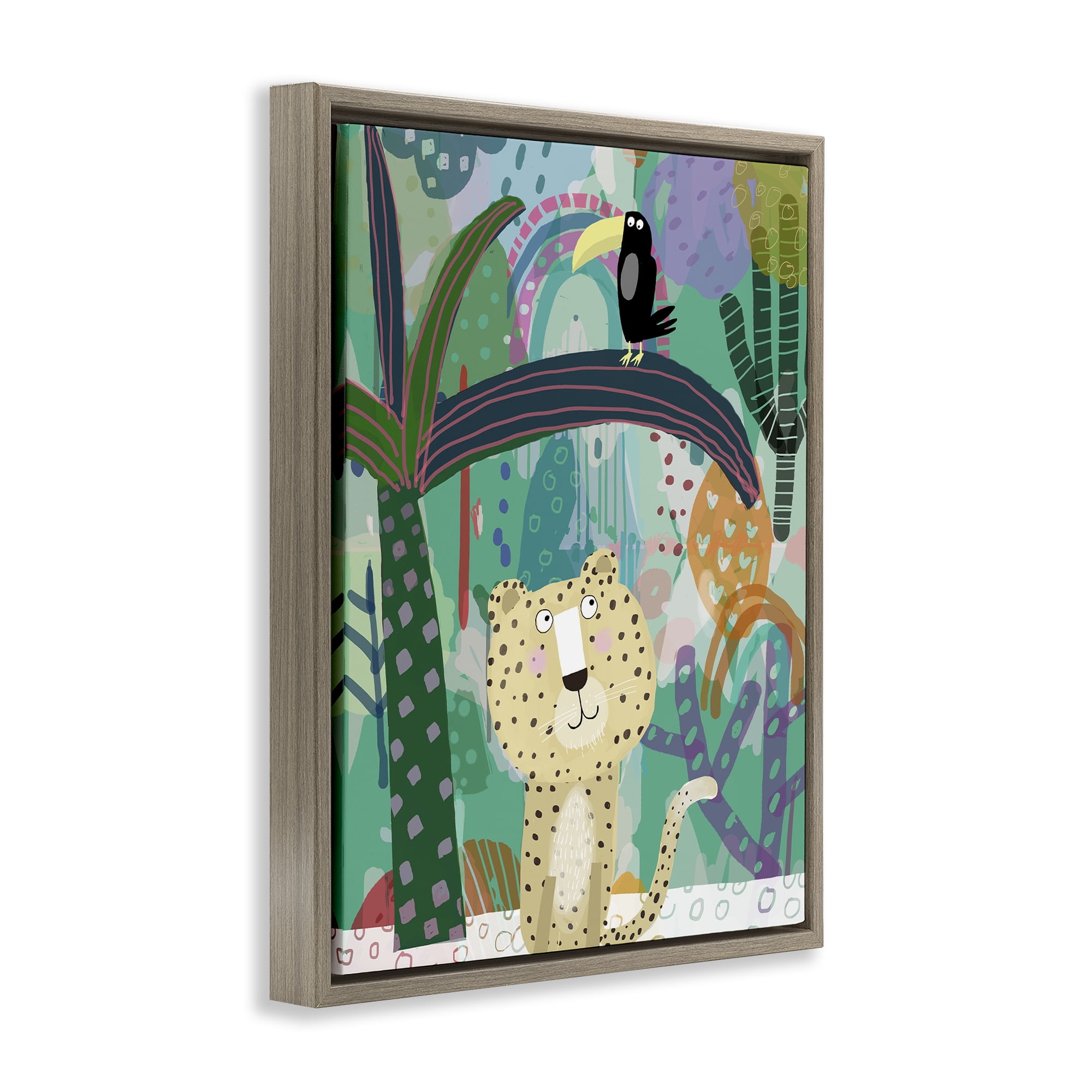 Jungle Cheetah & Toucan Brown Framed Floater Canvas Wall Art, design by Carla Daly