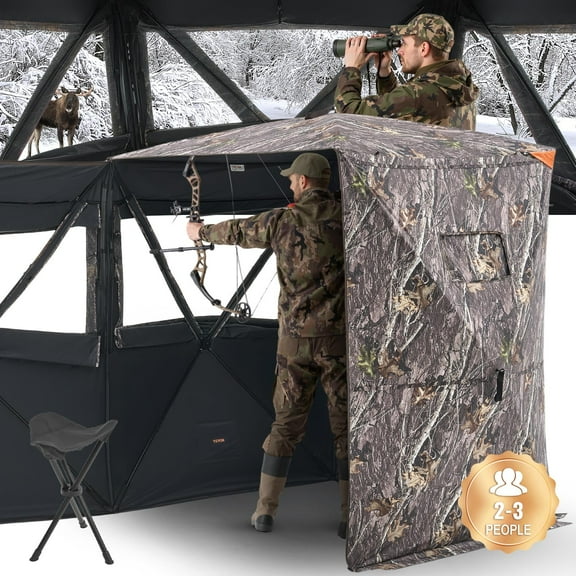VEVOR Hunting Blind, 2-3 Person Thermal Ground Blinds with Tri-Leg Chair and Carrying Bag, Portable Camouflage Tent, Durable Concealed Shelter with Silent Zipper Door and Window, for Turkey Deer