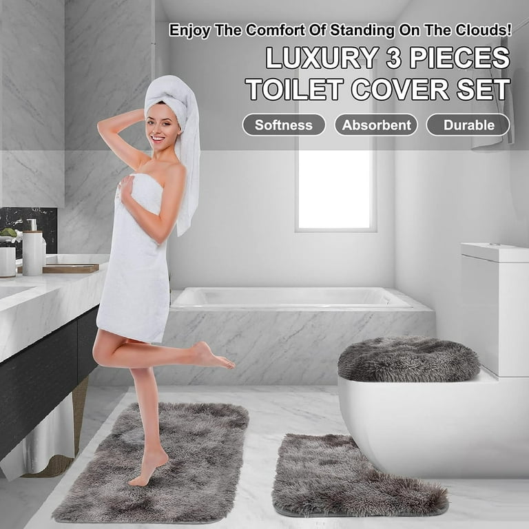 Sunhop Grey Bathroom Rug Set 2 Piece, Ultra Soft Non