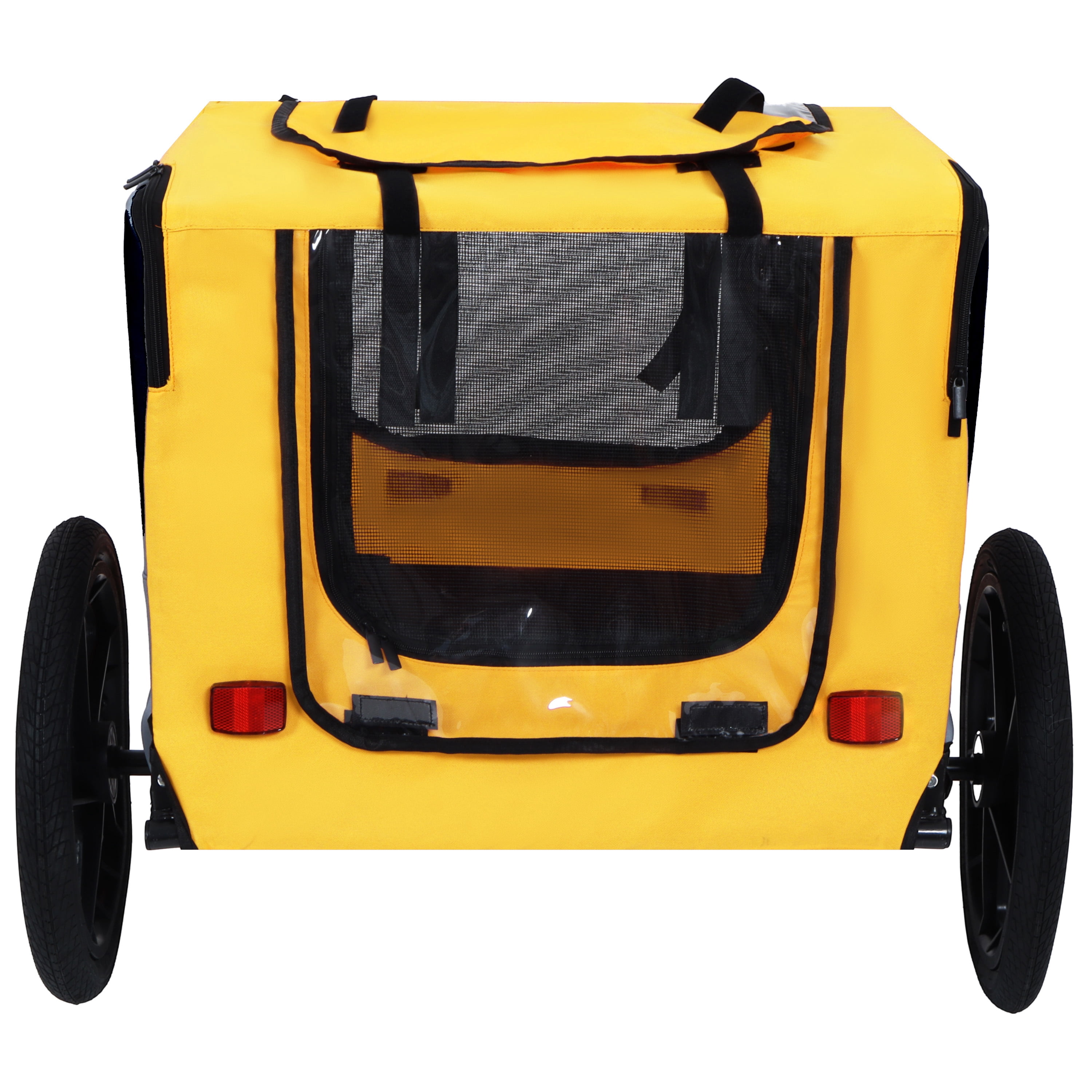 Foldable Pet Bike Trailer for Small & Medium Dogs, Steel Frame Bicycle Dog Carrier with Universal Coupler, 16" Inflatable Wheels, Waterproof Fabric, Internal Leash & Safety Flag
