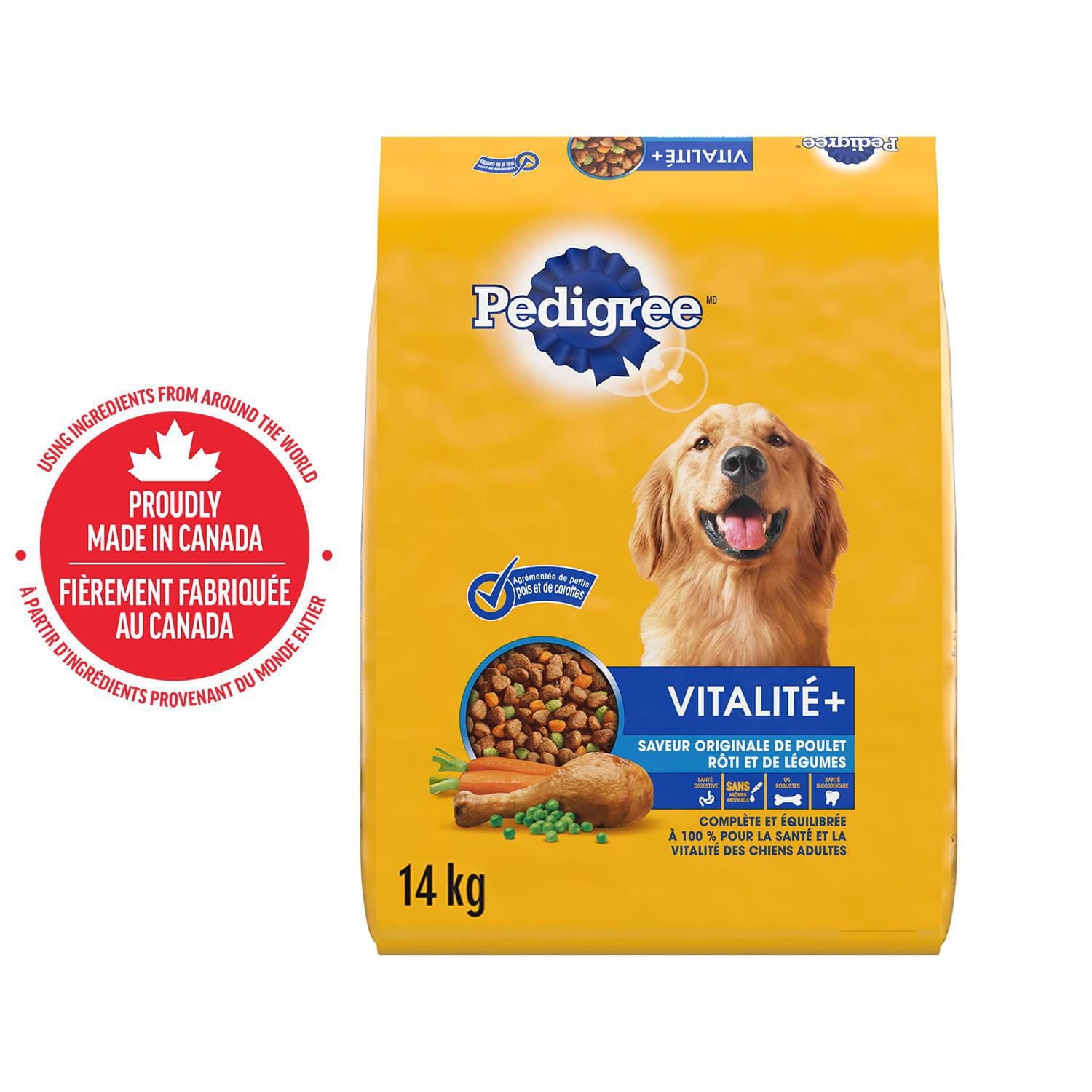 PEDIGREE VITALITY+ Dry Food For Adult Dogs – Roasted Chicken & Vegetable Flavour - Supports Strong Bones and Healthy Teeth – With Calcium, 8kg-20kg