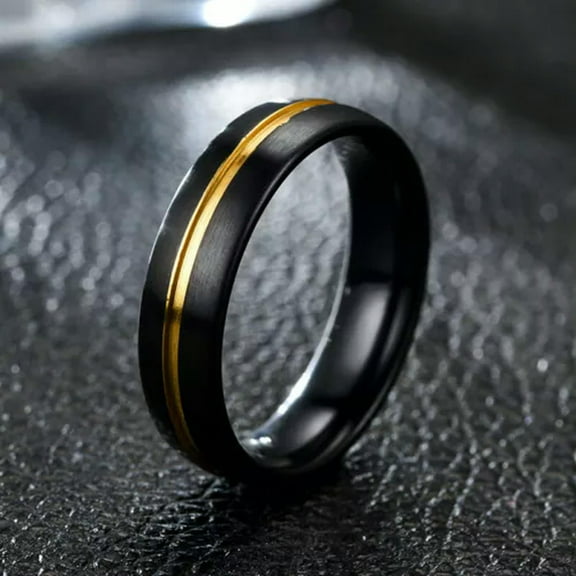 18K Gold Black Plating Titanium Steel Band Ring Men's Anniversary Ring Size 6-13